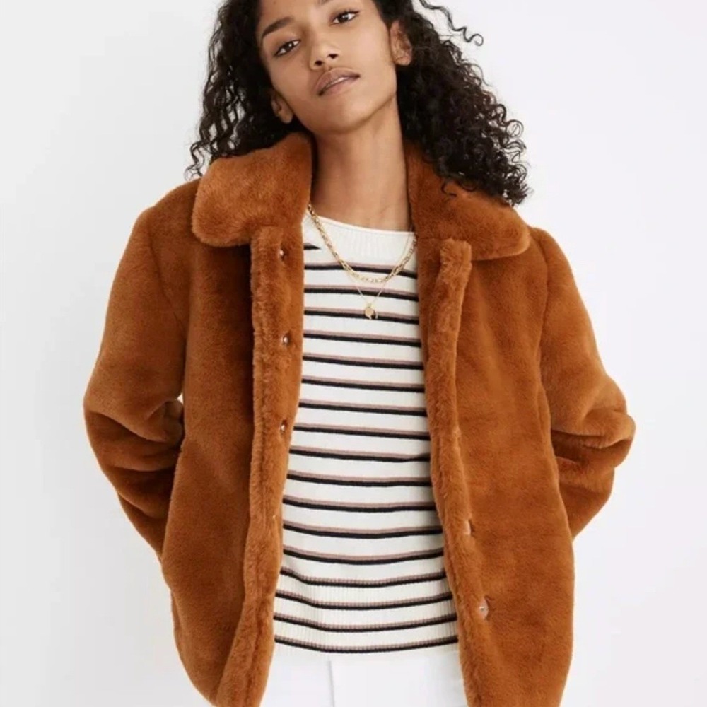 Madewell‎ Faux-Fur Crop Coat in Golden Pecan Size Medium